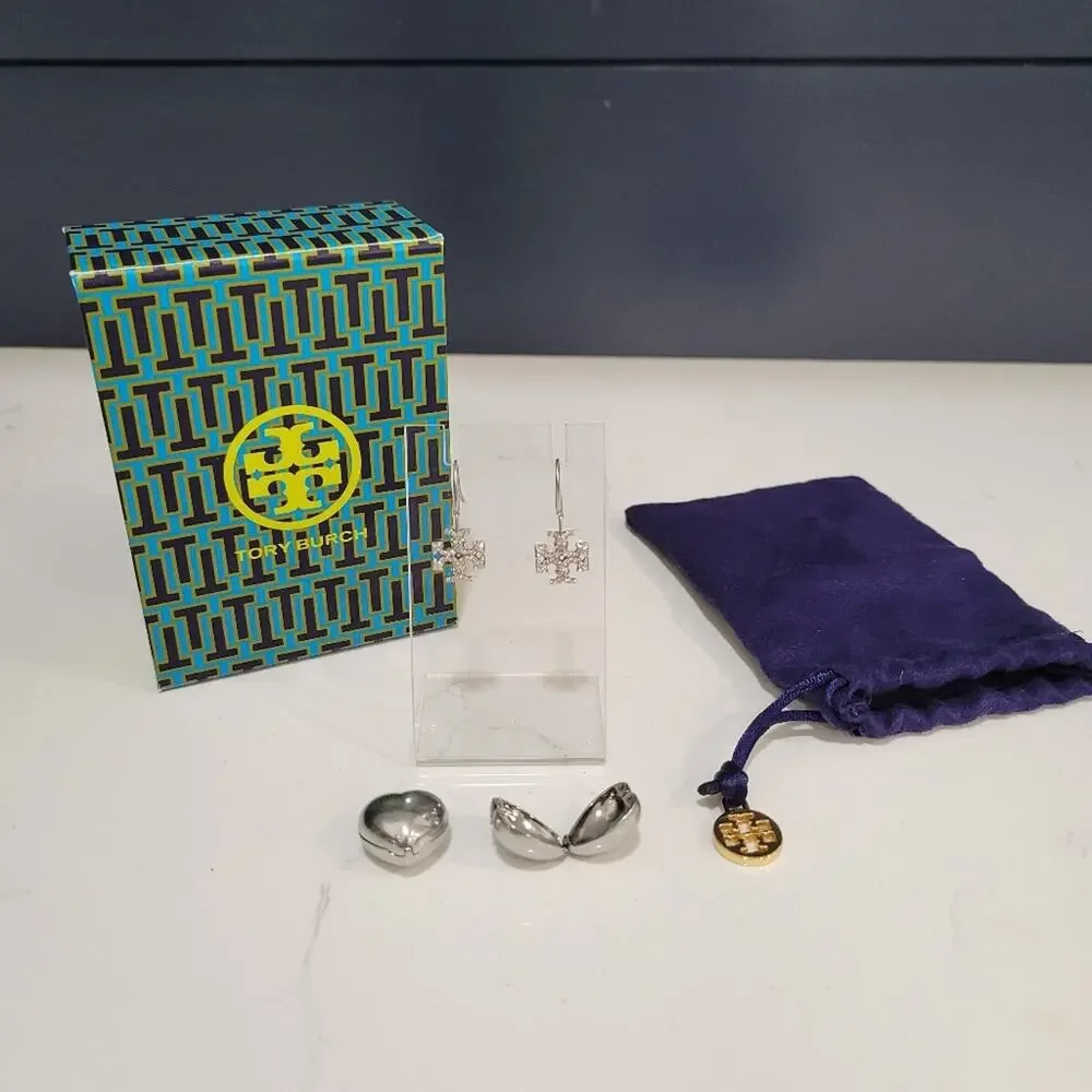 Tory Burch Heart Locket Earrings In Antique Pewter